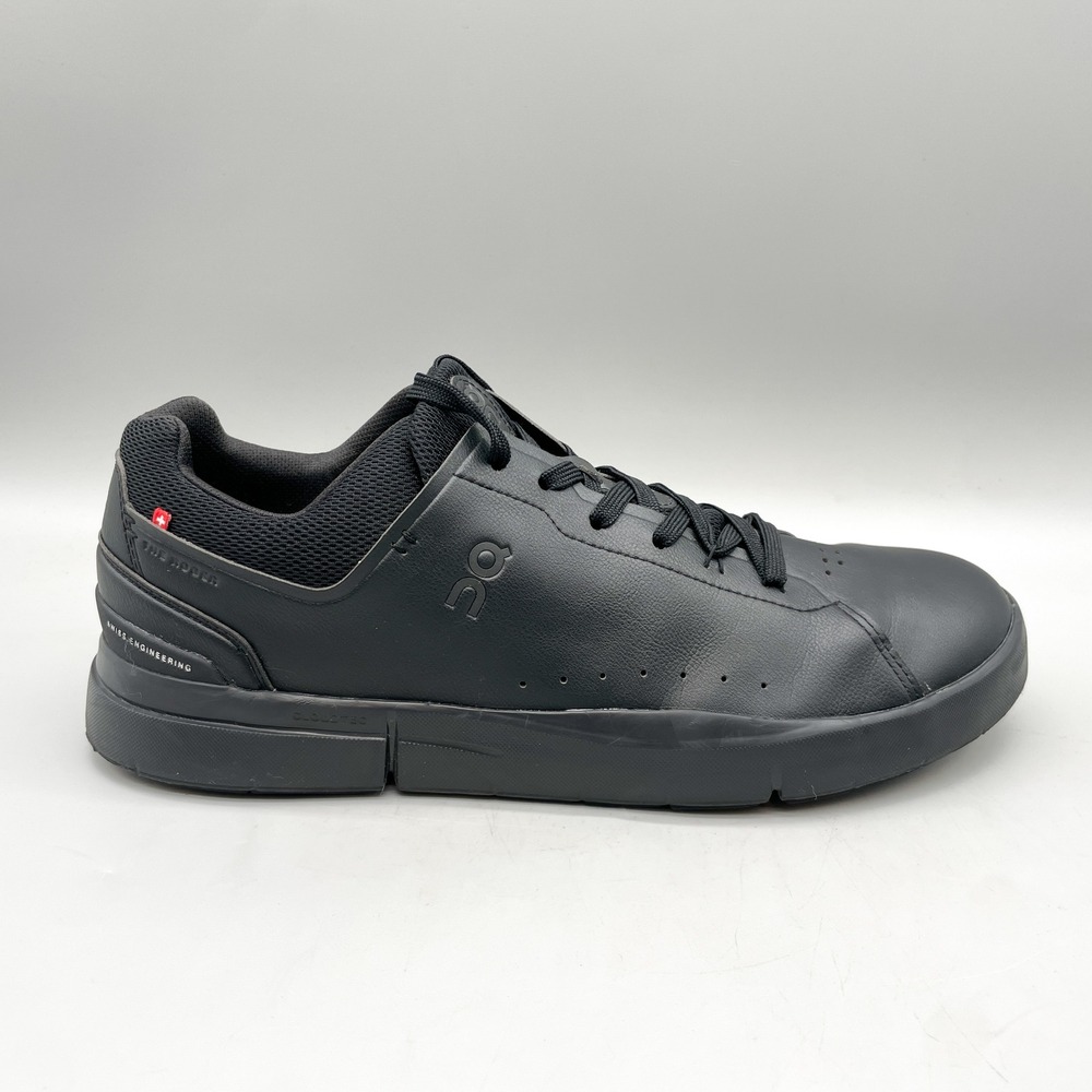 On Running Mens 12 The Roger Advantage Sneakers Black Vegan Leather Tennis Shoes